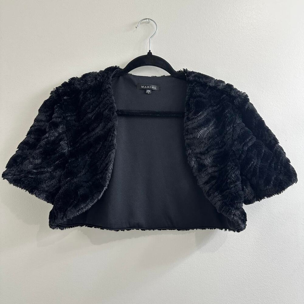 VTG Y2K 90s MARINA Black Faux Fur Bolero Shrug Sequined Glam Whimsigoth Size L